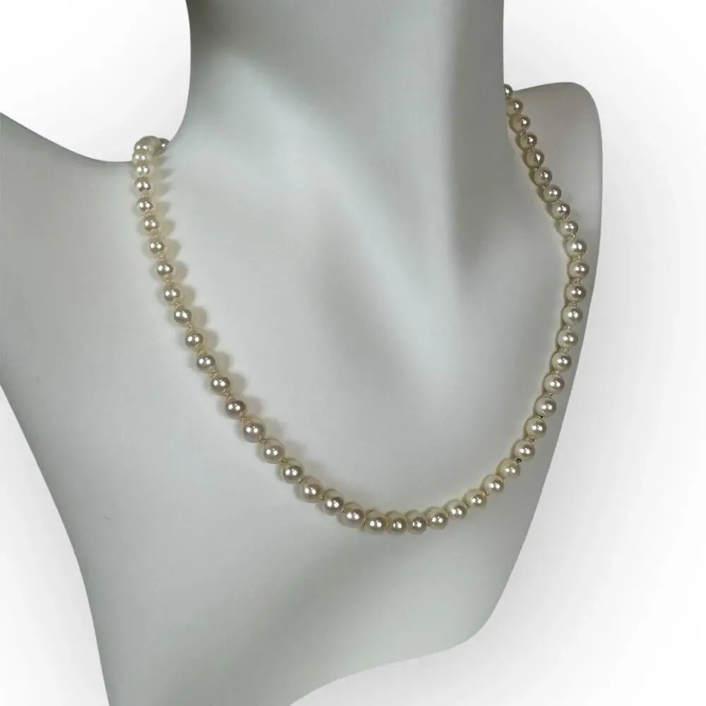 Vintage Art Deco 4mm Cultured Freshwater‎ Pearl Necklace W/ 14K Gold Clasp 16”
